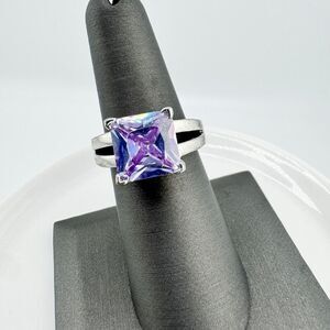Vintage Purple Rhinestone Square Statement Ring Retro Glam Chunky Chic Bling